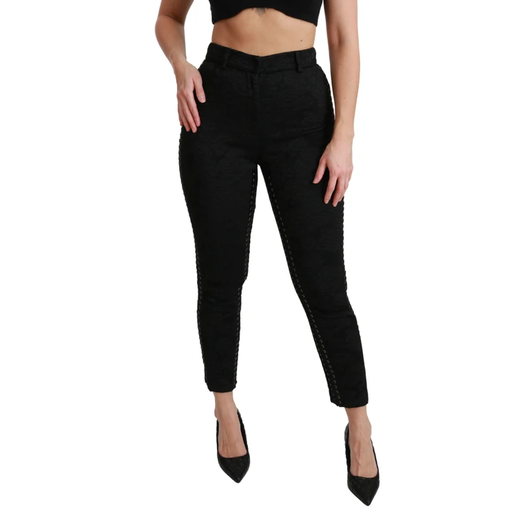 Dolce & Gabbana Black Brocade Skinny High Waist Pants - Women