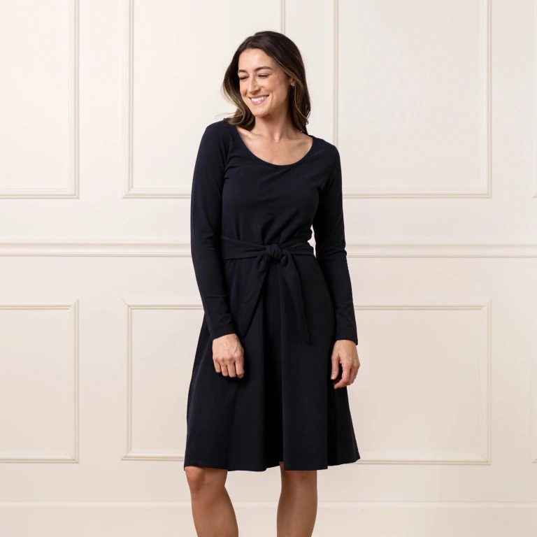 Organic Long Sleeve Tie-Waist Knit Dress