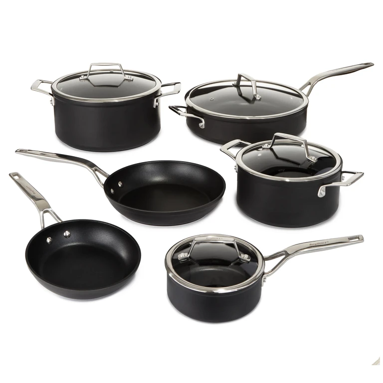Essentials 10Pc Nonstick Hard Anodized Cookware Set With Glass lid, Black
