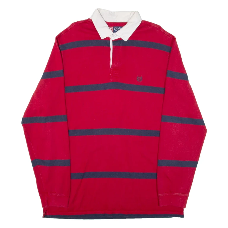 CHAPS Mens Polo Shirt Red Striped Long Sleeve L