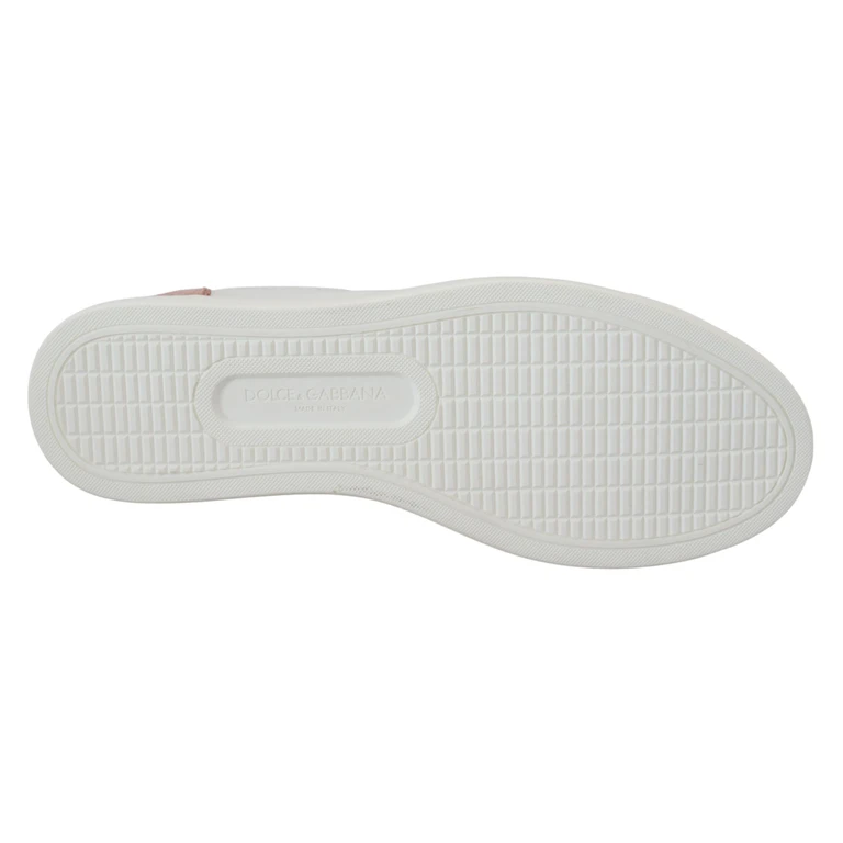 Dolce & Gabbana White Pink Leather Low Top Sneakers Shoes - Women