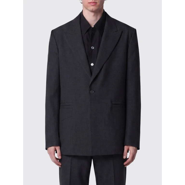 Single-Breasted Peak Lapel Blazer in Pure Wool (NS26302N20018000BLACKENEDPEARL)