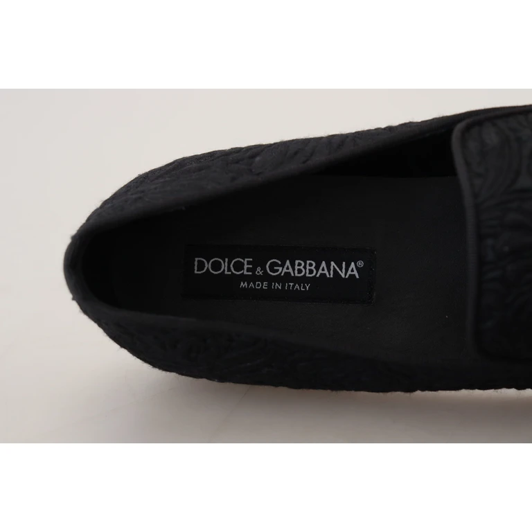 Dolce & Gabbana Black Floral Jacquard Slippers Loafers Shoes Viscose - Men