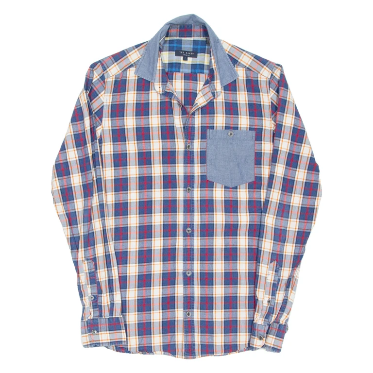 TED BAKER Mens Shirt Blue Check Long Sleeve XS