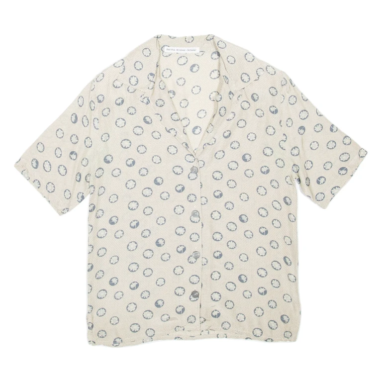 Womens Printed Shirt Beige Collared Floral L
