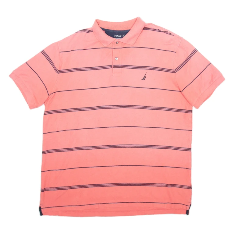 NAUTICA Mens Polo Shirt Pink Striped Short Sleeve XL