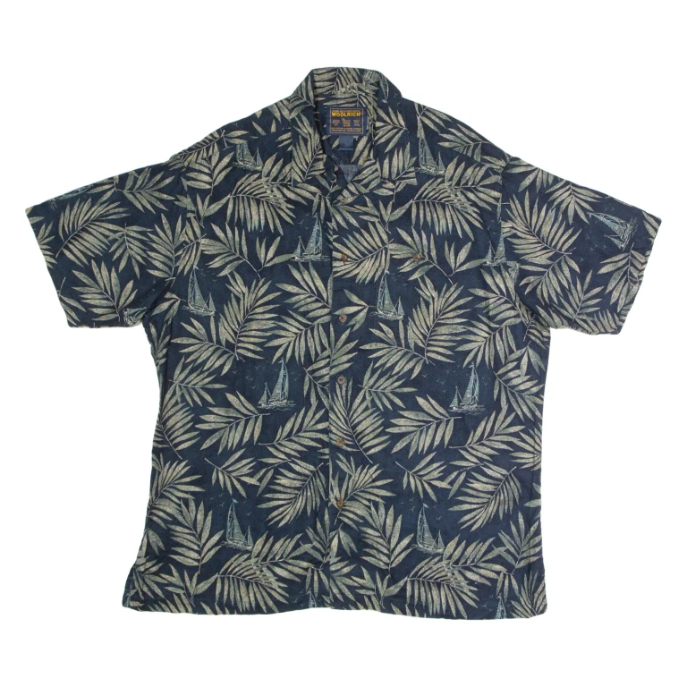 WOOLRICH Mens Hawaiian Shirt Black Floral XL