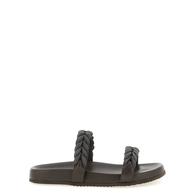 Brunello Cucinelli Brown Leather Slides Shoe - Women