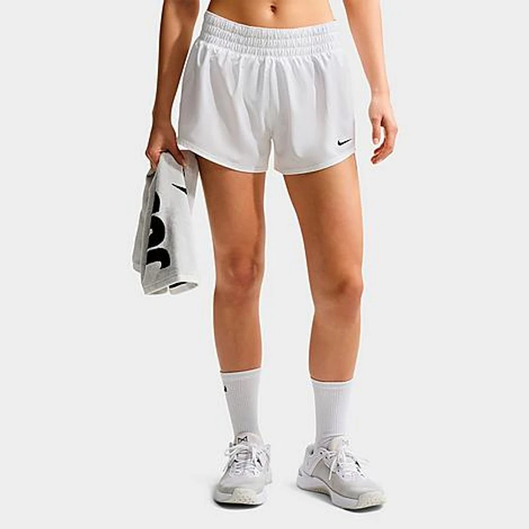 Nike Women's One Dri-FIT Mid-Rise 3" Brief-Lined Shorts in White/Black Size: XXS