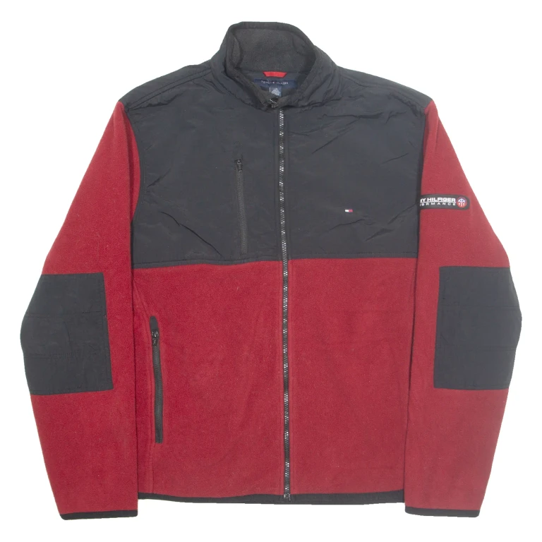 TOMMY HILFIGER Mens Fleece Jacket Red Colourblock L