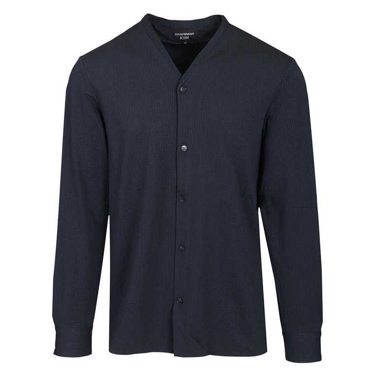 Emporio Armani Seersucker V-neck shirt Blue Polyamide Elastane - Men