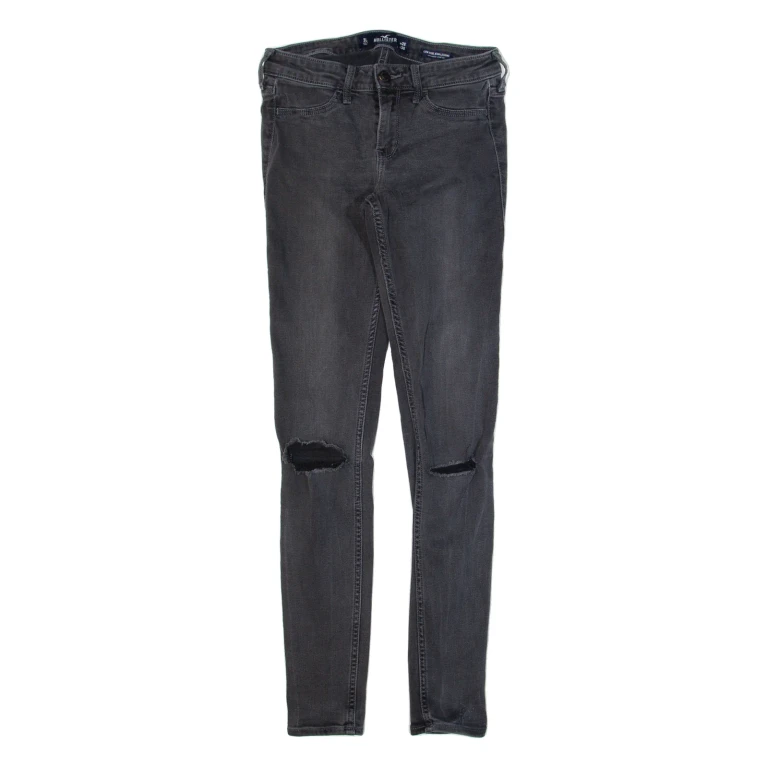 HOLLISTER Low Rise Distressed Womens Jeans Black Slim Skinny W26 L30