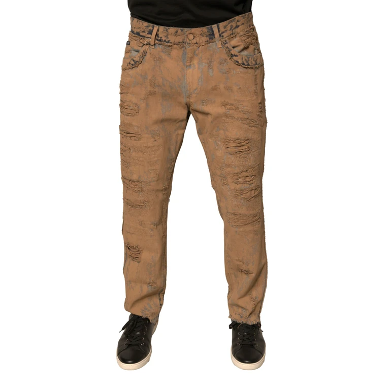 Dolce & Gabbana Brown Tattered Cotton Skinny Denim Jeans Clothing - Men