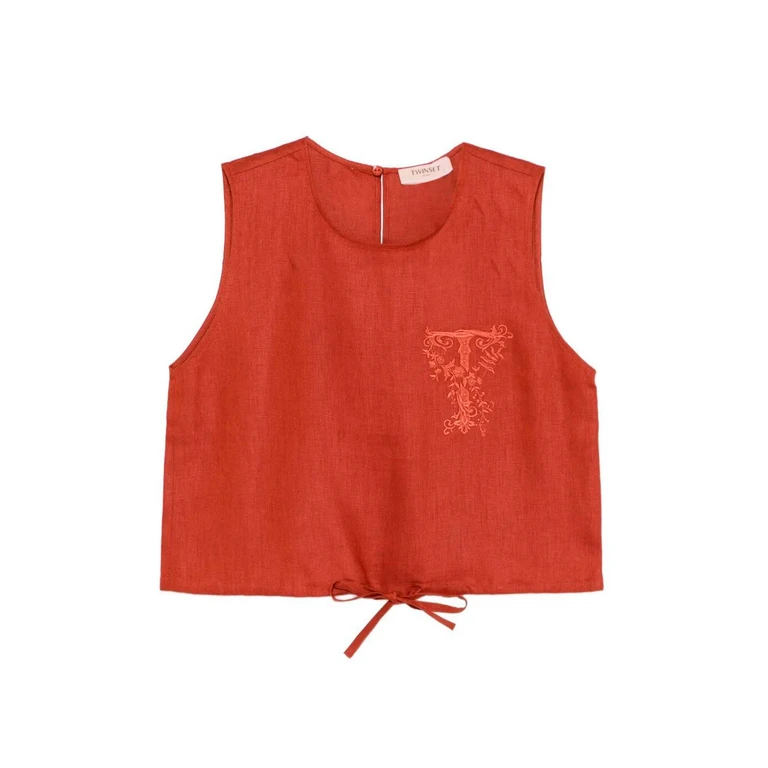 Twin Set Top With Drawstring And `T` Embroidery