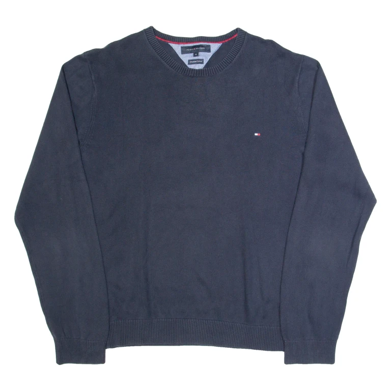 TOMMY HILFIGER Mens Jumper Blue V-Neck Tight Knit L