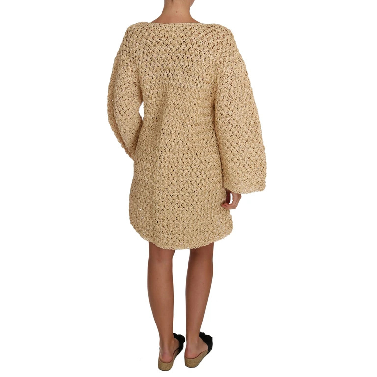 Dolce & Gabbana Beige Cardigan Crochet Knitted Raffia Sweater Viscose Clothing - Women