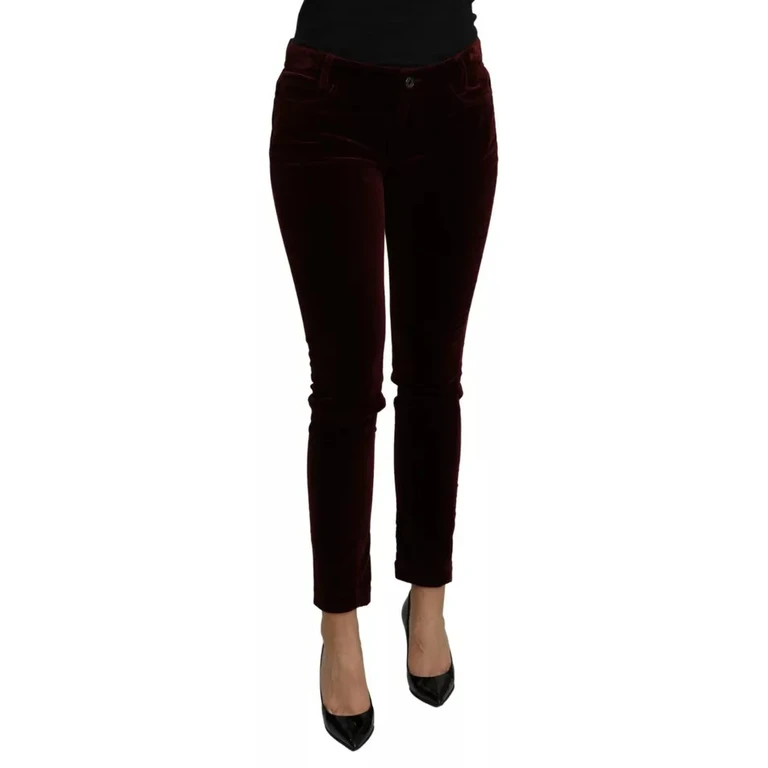Dolce & Gabbana Bordeaux Velvet Stretch Slim Fit Pants Cotton - Women