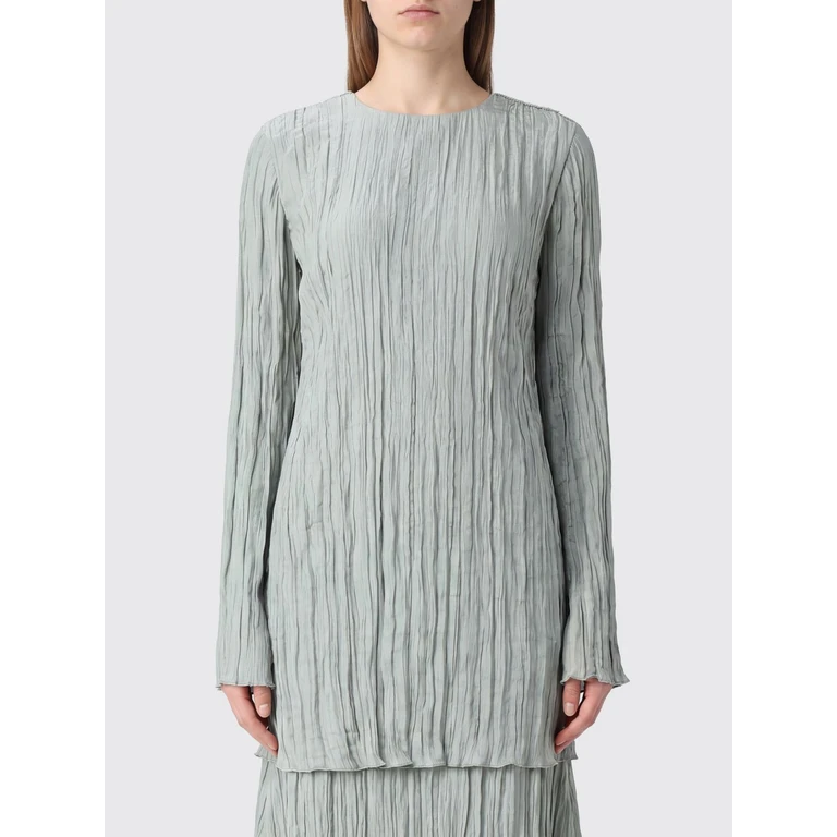 Long-Sleeved Pleated Polyester Sheath Mini Dress (R26R2165LESVSG)