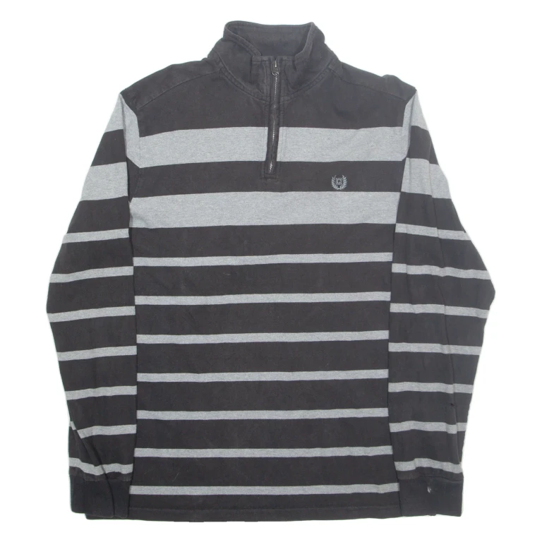CHAPS Striped Mens Sweatshirt Black 1/4 Zip L