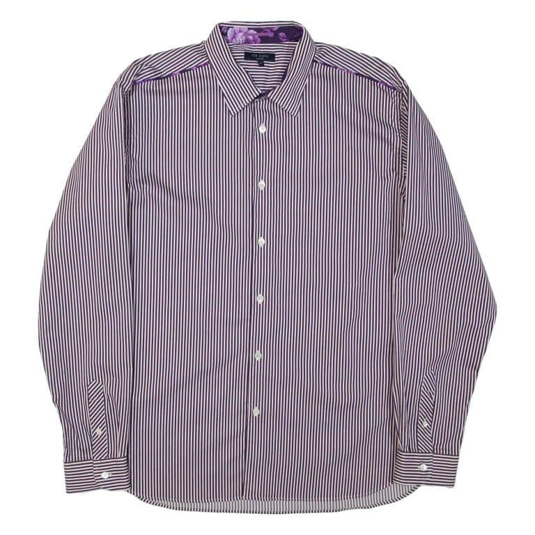 TED BAKER Mens Shirt Purple Striped Long Sleeve M