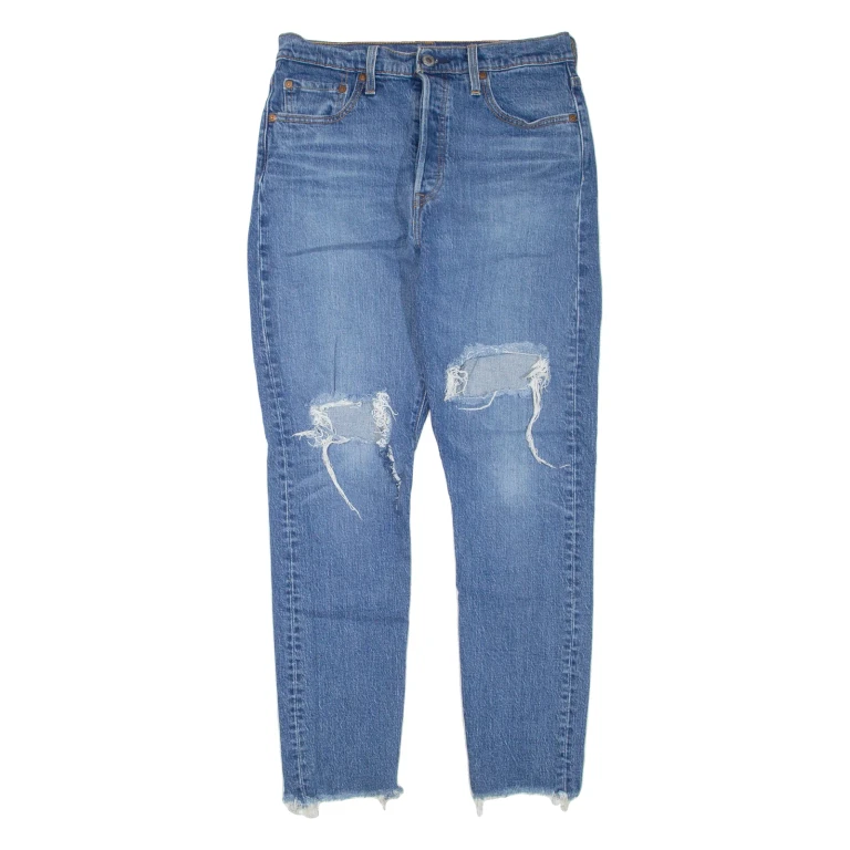 LEVI'S 501 Jeans Distressed Womens Blue Regular Straight W30 L28