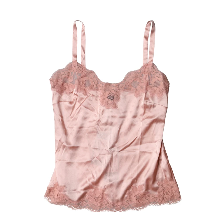 Dolce & Gabbana Light Pink Floral Lace Lingerie Top Underwear Cotton Elastane Nylon Silk - Women