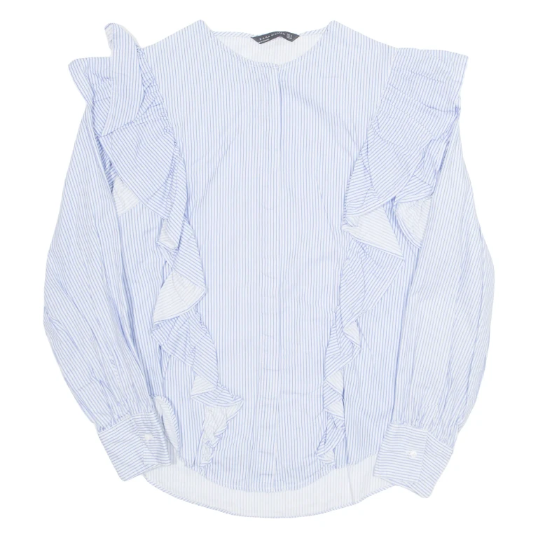 ZARA WOMEN Womens Printed Blouse Blue Long Sleeve Striped S