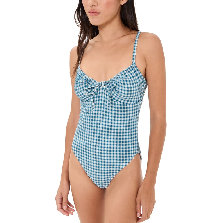 The Cori One Piece Teal Gingham M