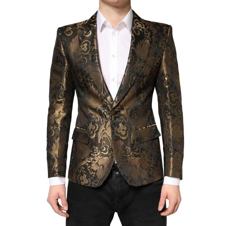Dolce & Gabbana Gold Jacquard Single Breasted Tuxedo Blazer Clothing - Men