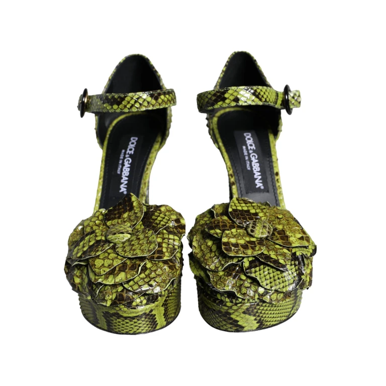 Green Exotic Leather Ankle Strap Heels Sandals Shoes Python - Women
