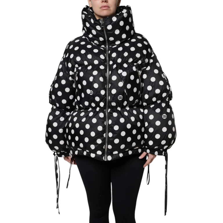 Dolce & Gabbana Black White Polka Dot Full Zip Puffer Jacket And Nylon Clothing - Women