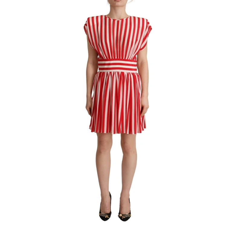 Dolce & Gabbana Red White Stripes Silk Mini A-Line Dress - Women