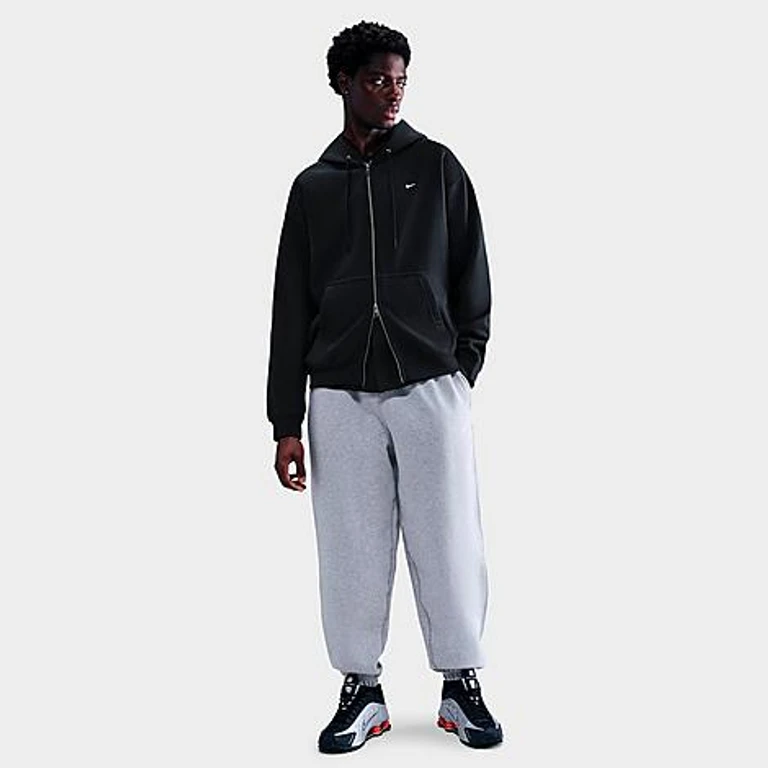 Nike Men's Solo Swoosh Fleece Full-Zip Hoodie in Black/White Size: XS