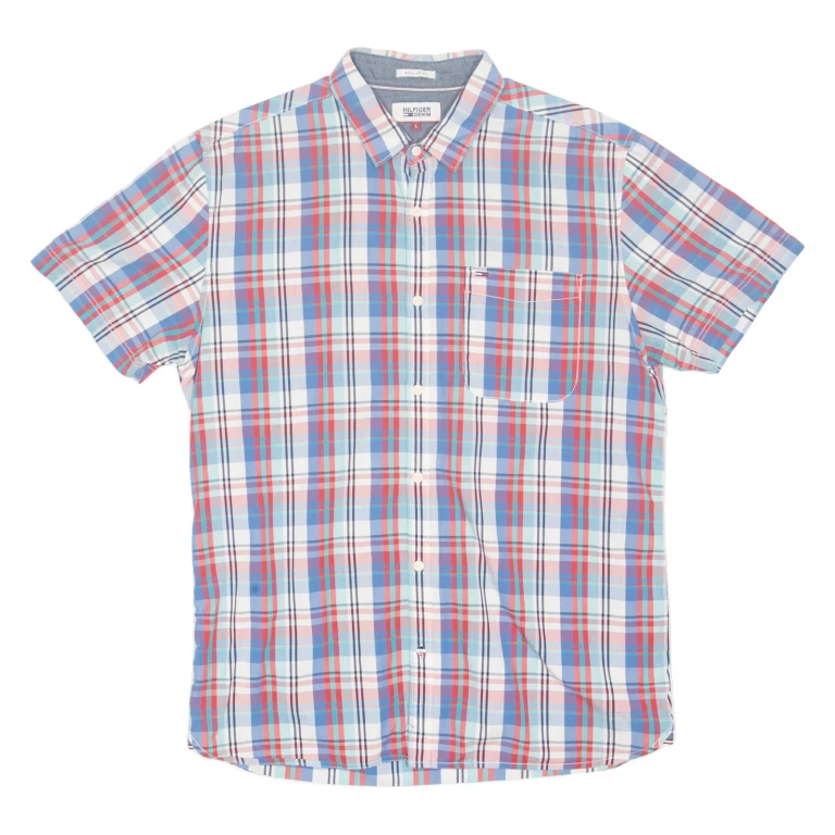 TOMMY HILFIGER Denim Mens Formal Shirt Blue Check L