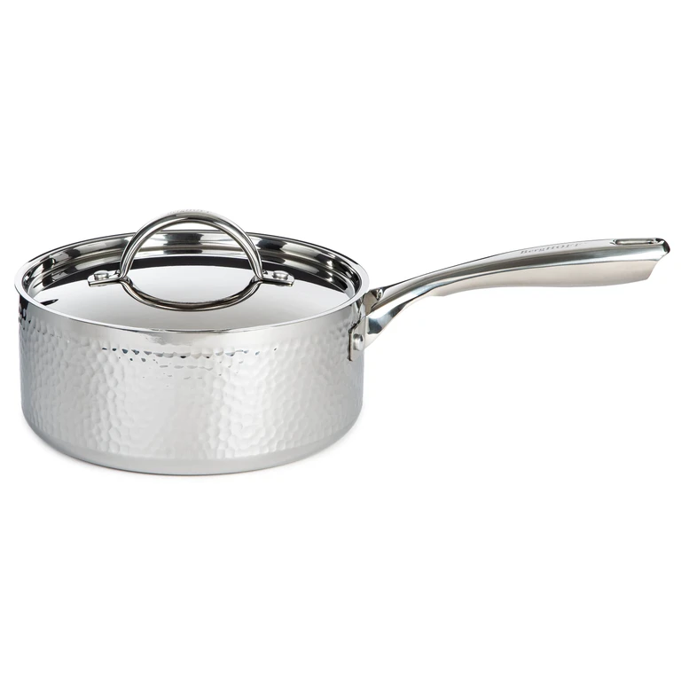 Vintage Tri-Ply 18/10 Stainless Steel 8" Saucepan 3qt. with Lid, Hammered