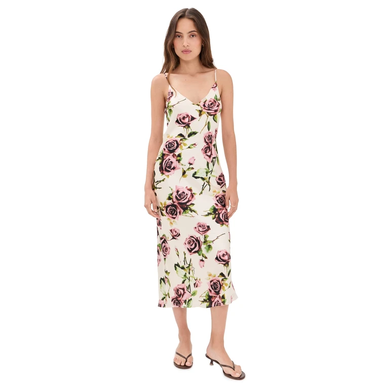 L'AGENCE Seridie Silk Slip Dress Ecru/Romantic Rose 6