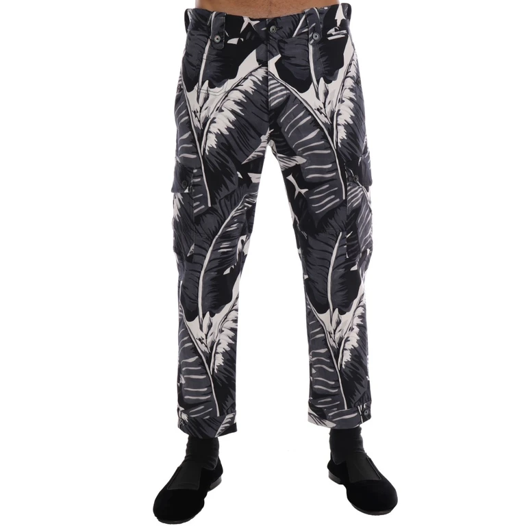 Dolce & Gabbana Gray Banana Leaf Cotton Pants Black - Men