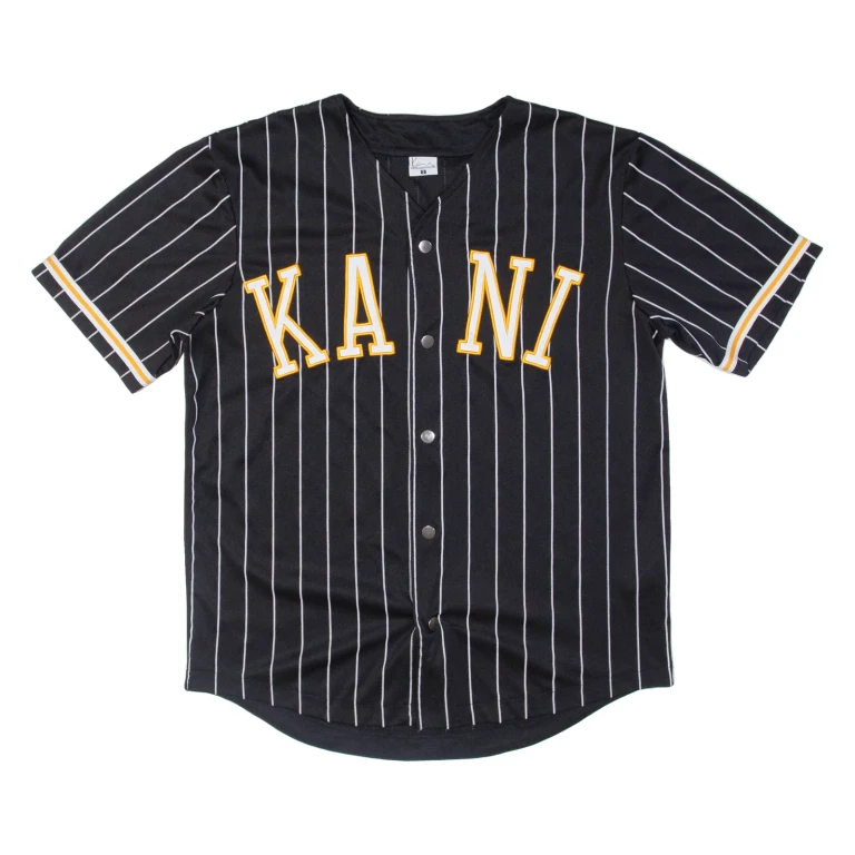 KARL KANI Button Up Striped Mens Jersey Black V-Neck S