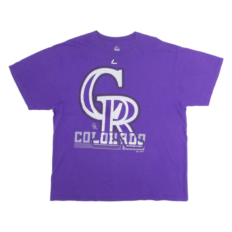 MAJESTIC Colorado Rockies Mens T-Shirt Purple USA Crew Neck XL