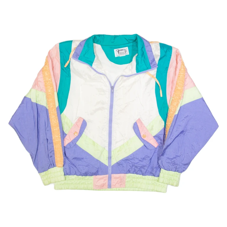 CLIPPER BAY Womens Shell Jacket Cream 90s Colourblock M