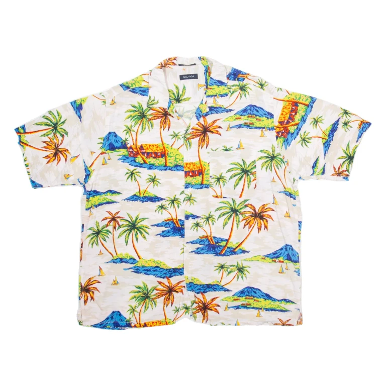 NAUTICA Mens Hawaiian Shirt White Crazy Pattern L