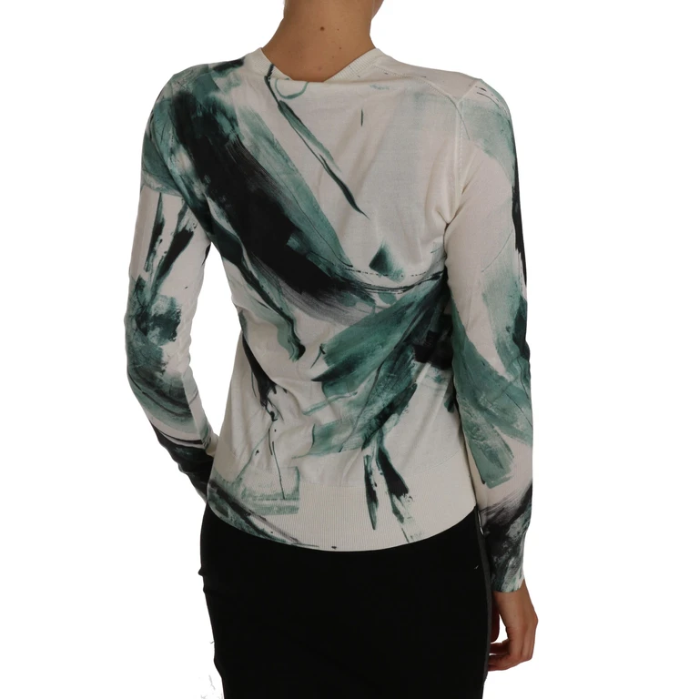 Dolce & Gabbana White Silk Cardigan Lightweight Paint Stroke Sweater Clothing - Women