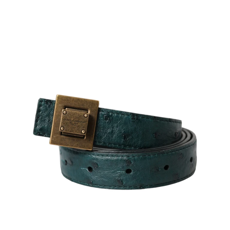 Dolce & Gabbana Dark Green Leather Square Metal Buckle Belt - Women