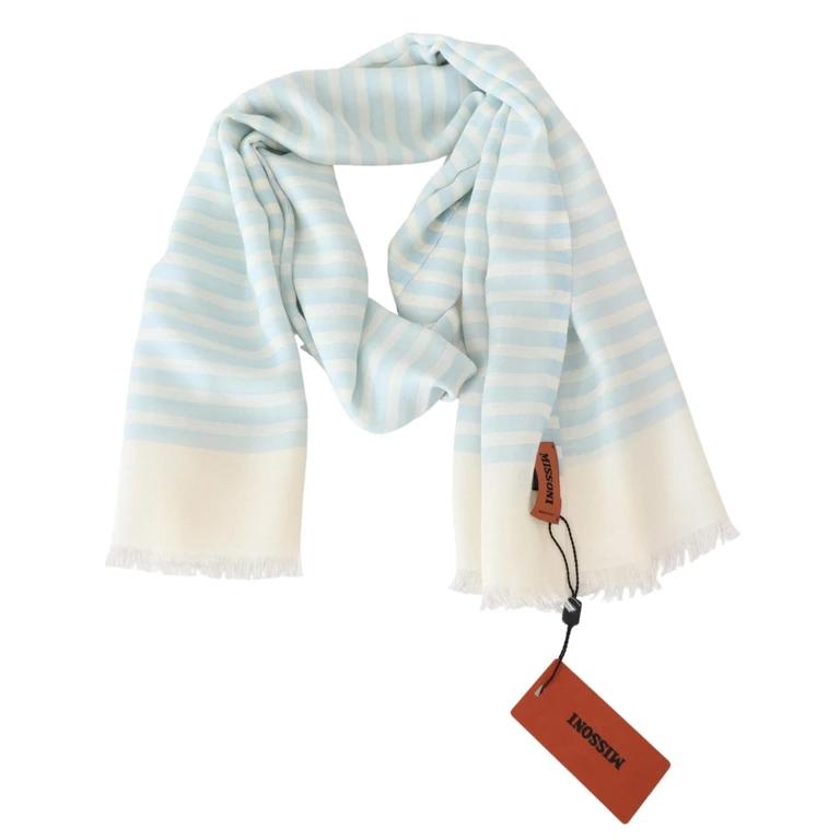 Missoni Blue White Lined Cashmere Unisex Wrap Scarf - Men