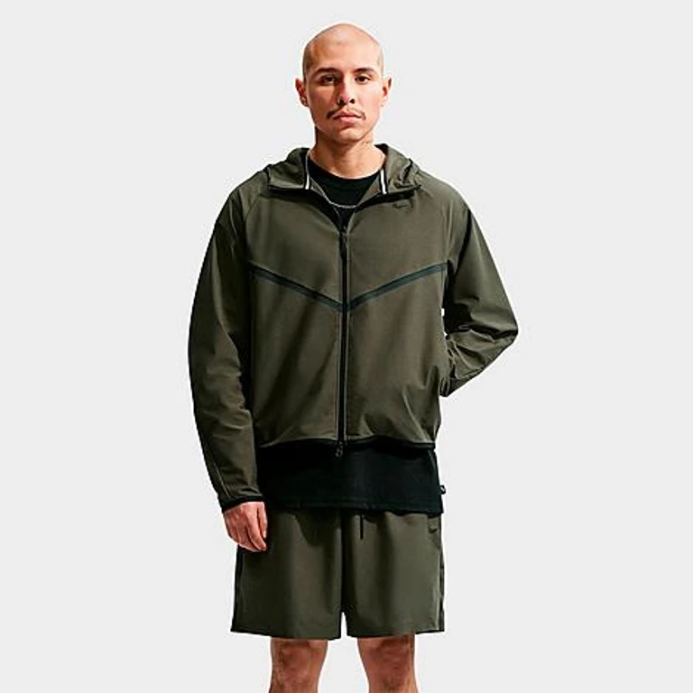 Nike Men's Tech Shori Knit Full-Zip Windbreaker Jacket in Cargo Khaki/Black Size: XS