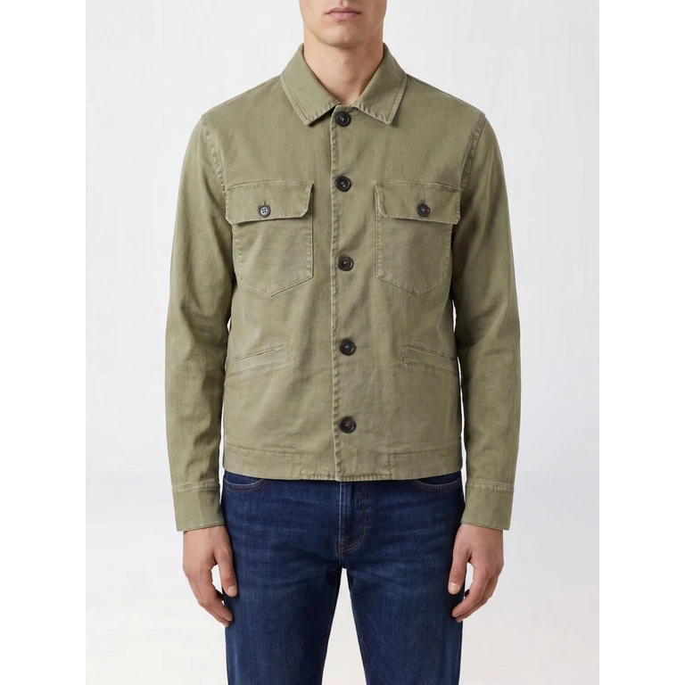 Linen and Cotton-Blend Shirt Jacket with Patch Pockets (CN5327OLIVA)