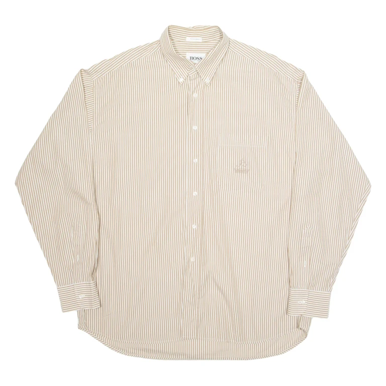 BOSS HUGO BOSS Mens Shirt Beige Pinstripe Long Sleeve L