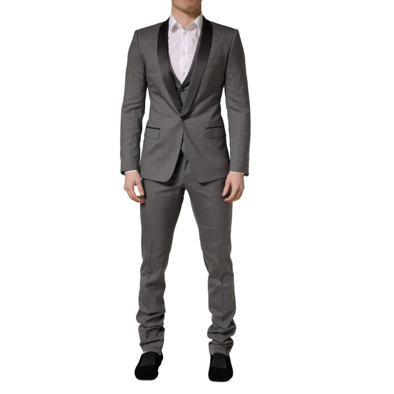 Dolce & Gabbana Gray Wool Single Breasted 1 Button 3pc Suit Polyester Silk Virgin - Men