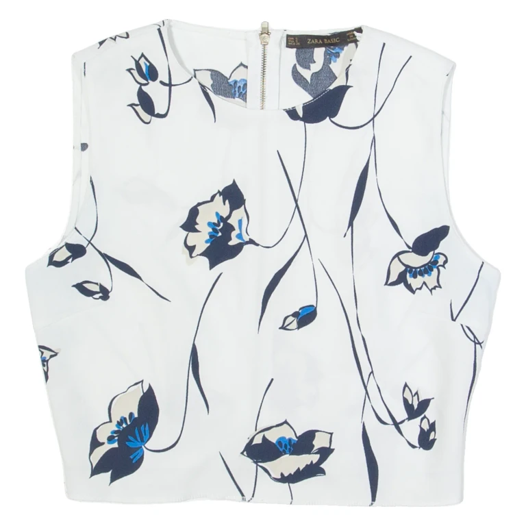 ZARA BASIC Womens Cropped Top White Sleeveless Floral S