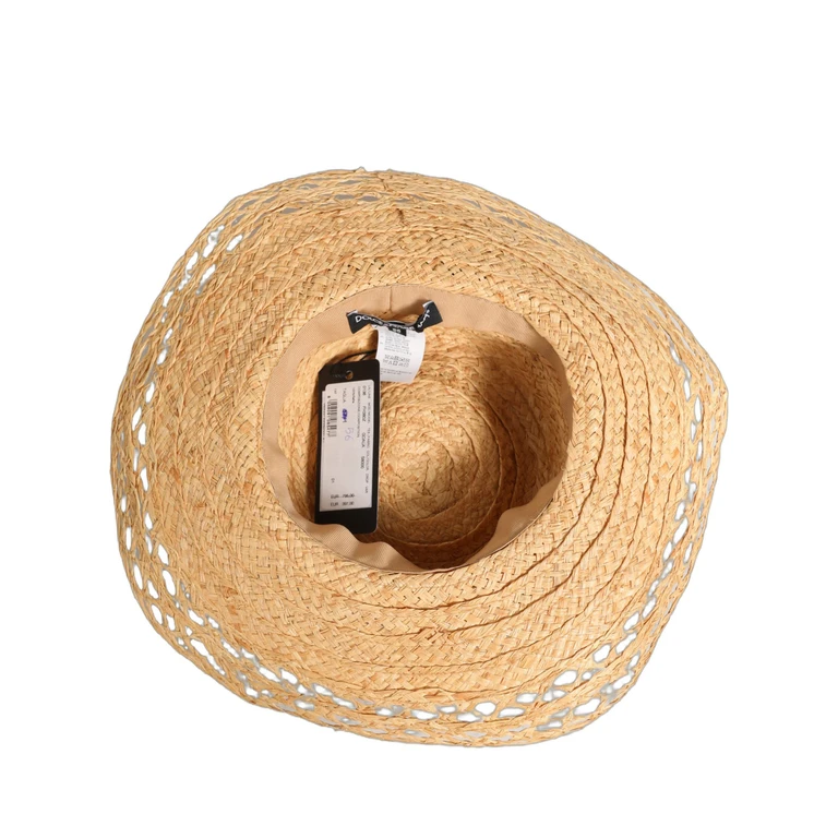 Dolce & Gabbana Women Beige Wide Brim Floral Bucket Capello Hat Rafia - Women
